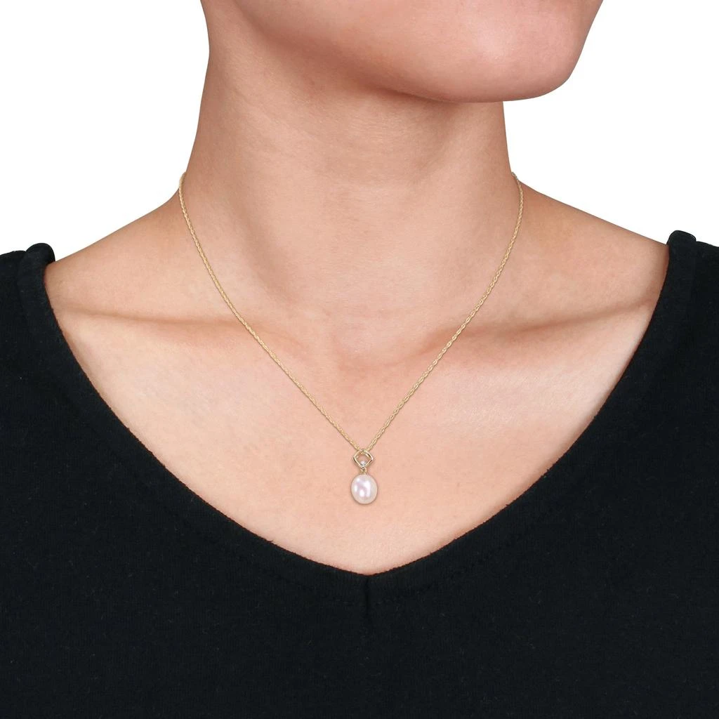 Mimi & Max 9-9.5mm Cultured Freshwater Pearl and Diamond Accent Drop Pendant with Chain in 10k Yellow Gold 2