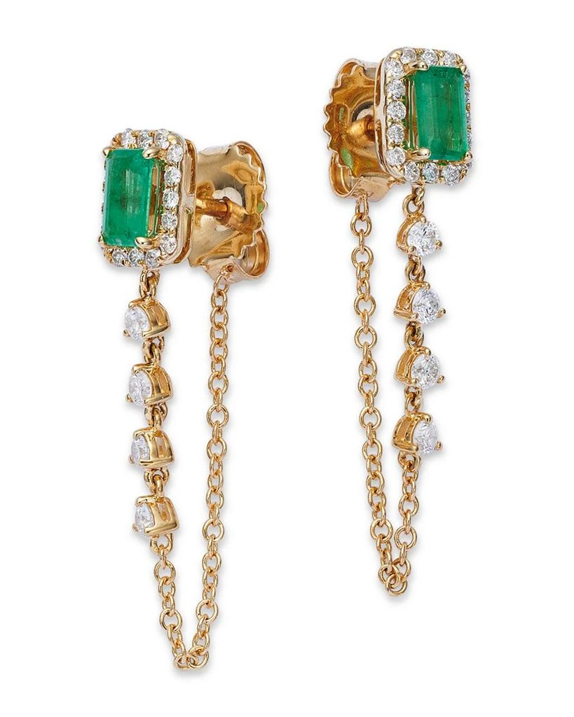 Bloomingdale's Fine Collection Emerald & Diamond Halo Chain Drop Earrings in 14K Yellow Gold - Exclusive 1