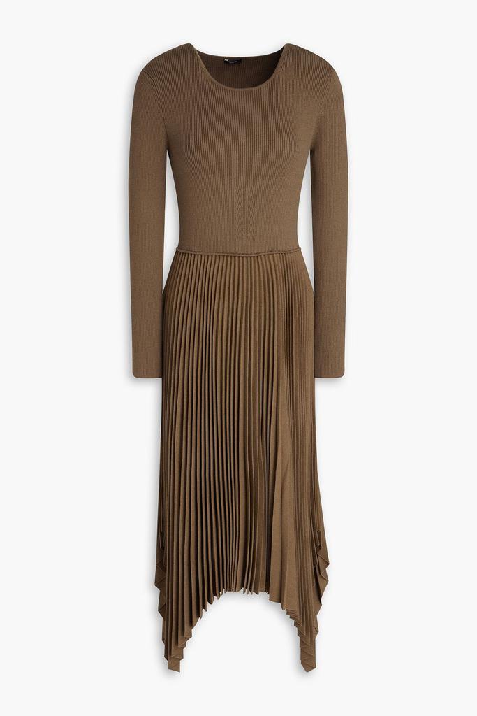 Joseph Pleated ribbed wool-blend and flannel midi dress