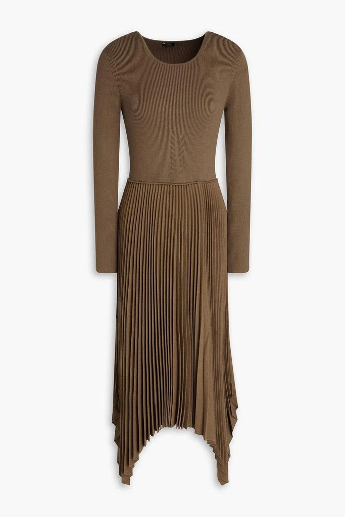 JOSEPH Pleated ribbed wool-blend and flannel midi dress 1