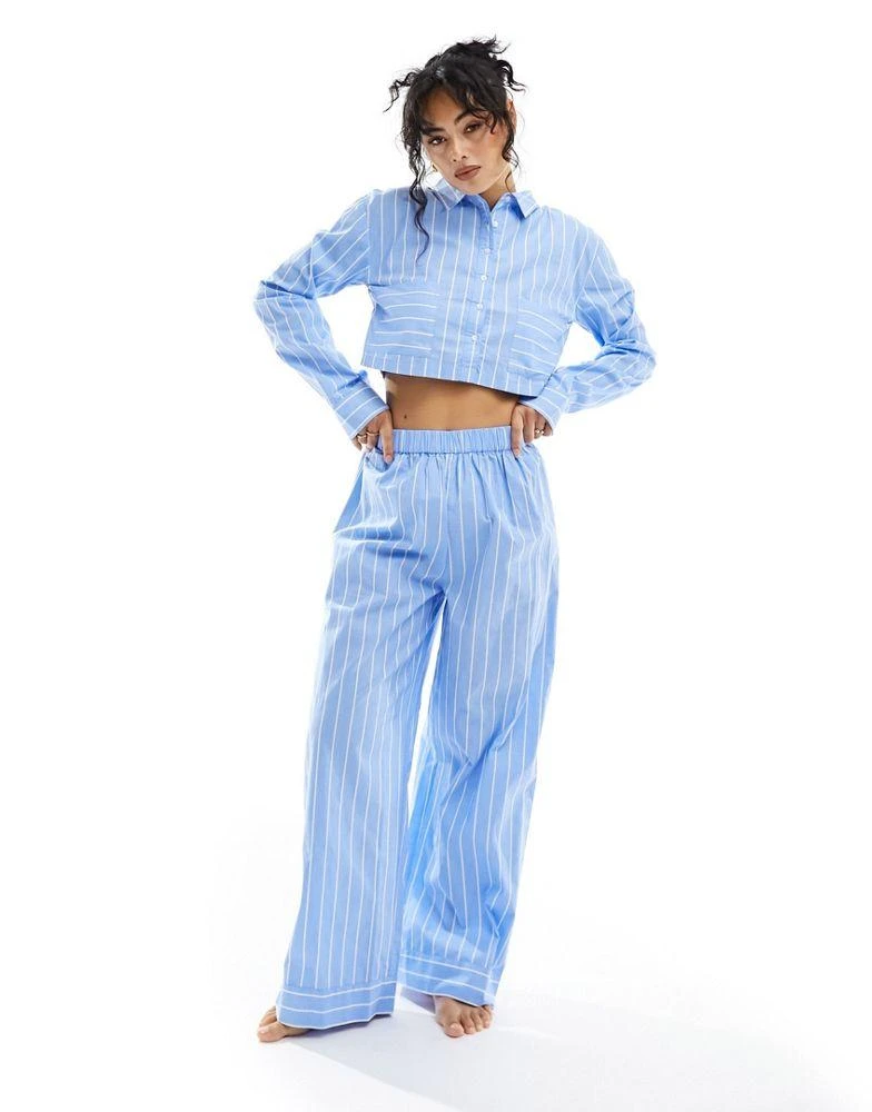 Luna Luna oversized cropped pyjama shirt co ord in blue stripe 3