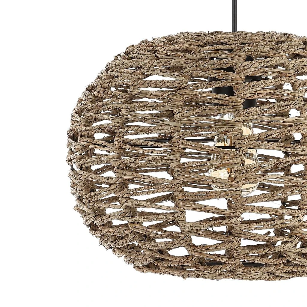 JONATHAN Y Isla 14" 1-Light Farmhouse Coastal Rattan 180" Cord Plug-In or Hardwired LED Pendant 4