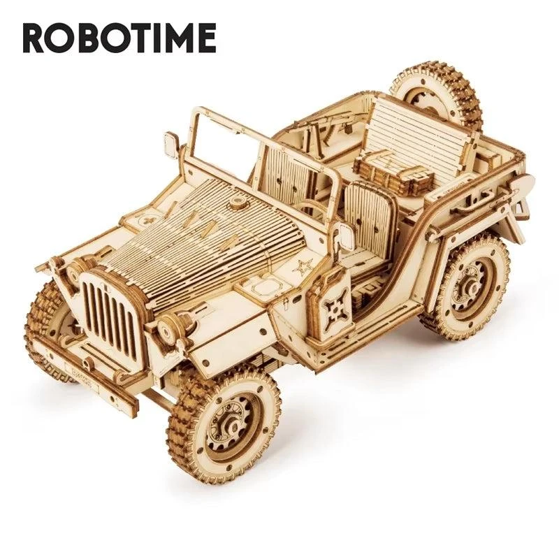 Robotime Rokr 3D Wooden Puzzle Building Kits: Montessori Educational Toys Featuring - Army Jeep 5