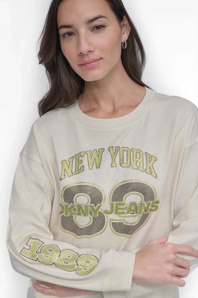 DKNY 89 MULTI COLOR RHINESTONE LOGO LONG SLEEVE TEE 5