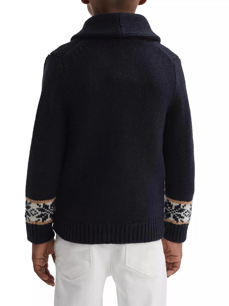 REISS Little Boy's &amp; Boy's Birch Intarsia-Knit Wool-Blend Shawl Collar Cardigan 4