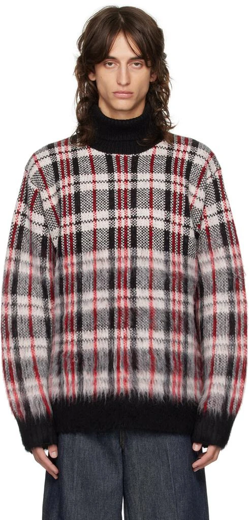 Helmut Lang Red Brushed Plaid Turtleneck 1