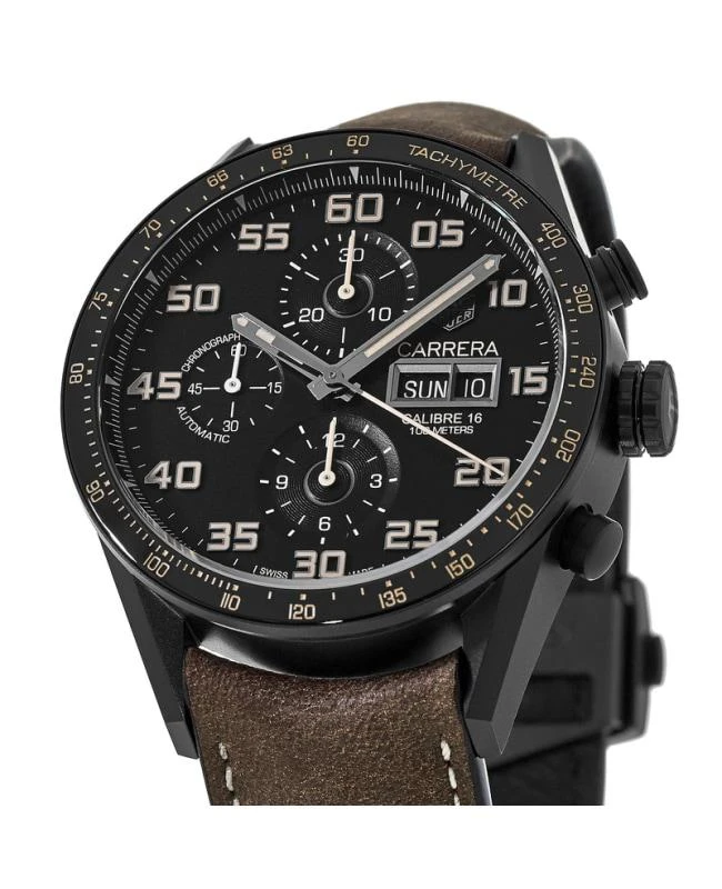 TAG Heuer Tag Heuer Carrera Calibre 16 Chronograph Day Date Black PVD Titanium Case Leather Strap Men's Watch CV2A84.FC6394 2
