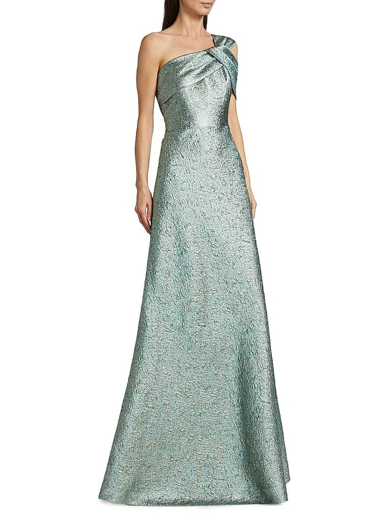 Teri Jon Metallic Jacquard One-Shoulder Gown 4