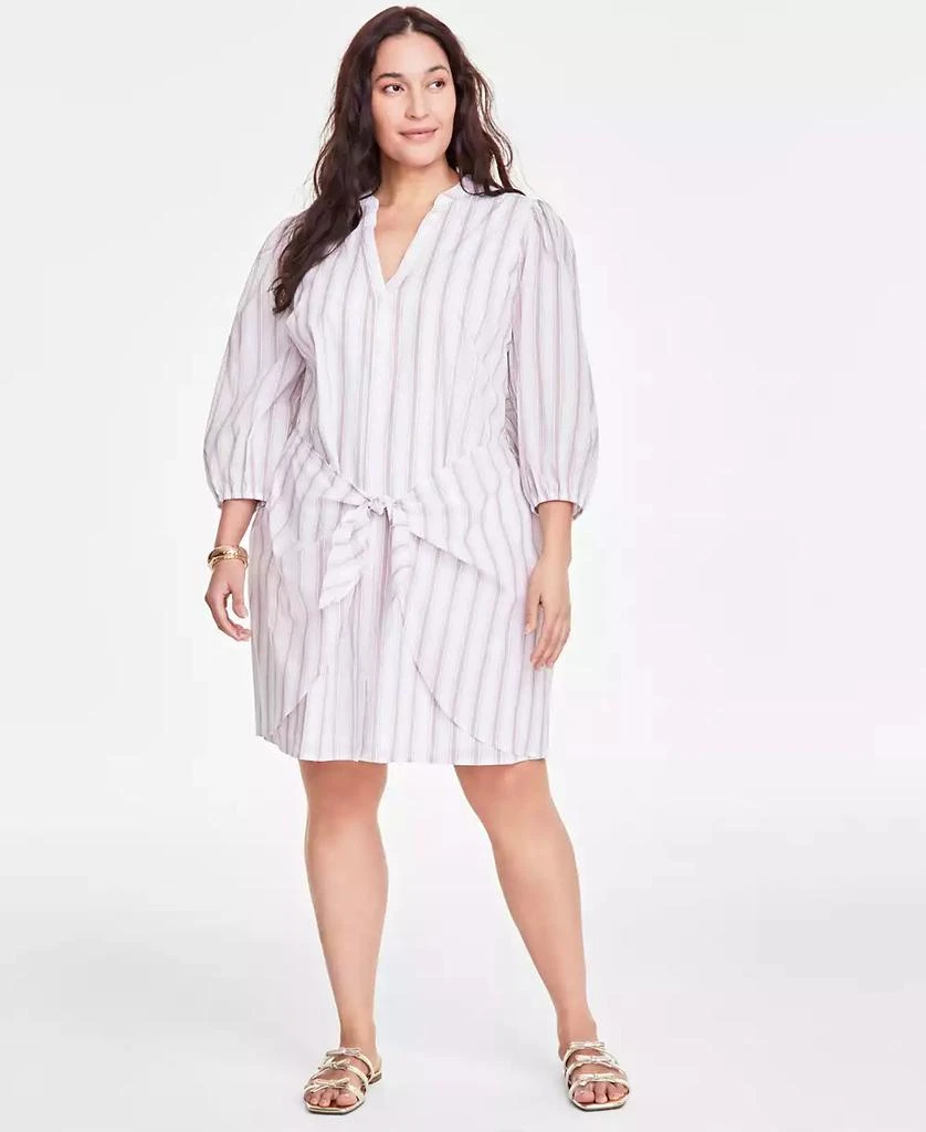 On 34th Trendy Plus Cotton Striped Tie-Waist Shirtdress, Exclusively at Macy's 1