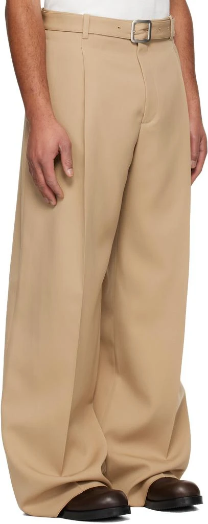 Jil Sander Beige Wool Gabardine Belted Trousers 2