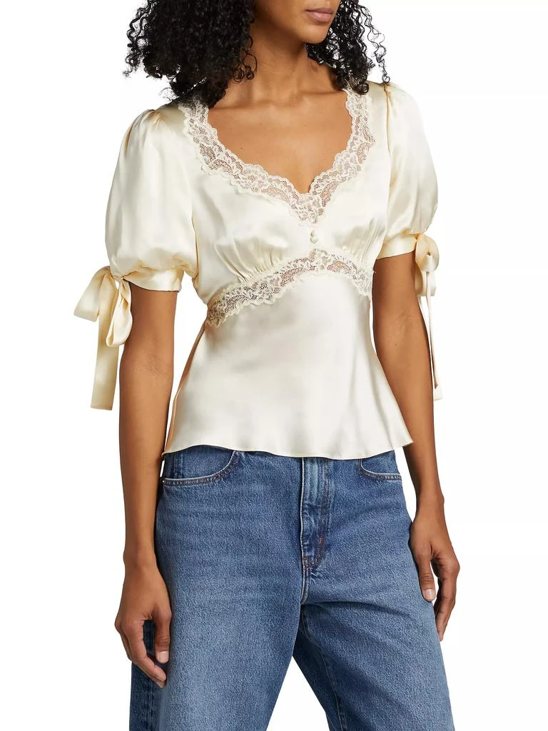 Reformation Dolly Lace-Trimmed Silk Blouse 4
