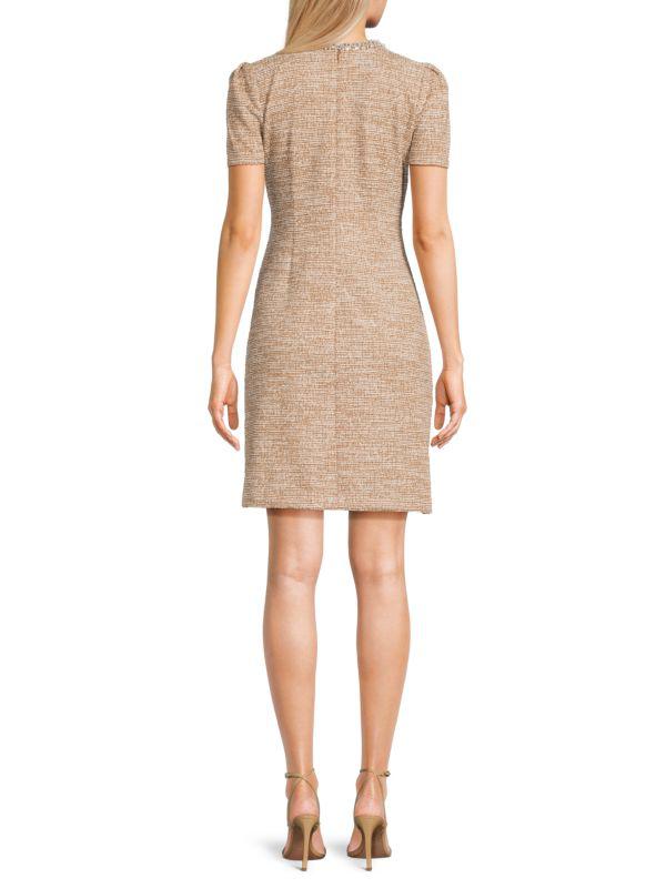 Karl Lagerfeld Paris Embellished Neckline Tweed Dress
