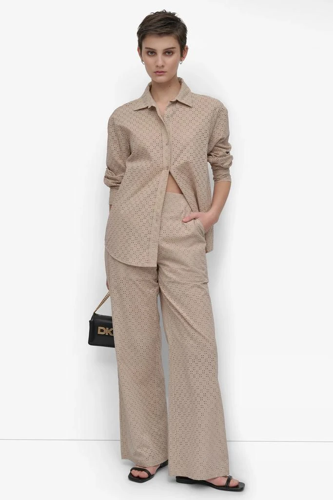 DKNY EYELET LONG SLEEVE BUTTON FRONT SHIRT 6