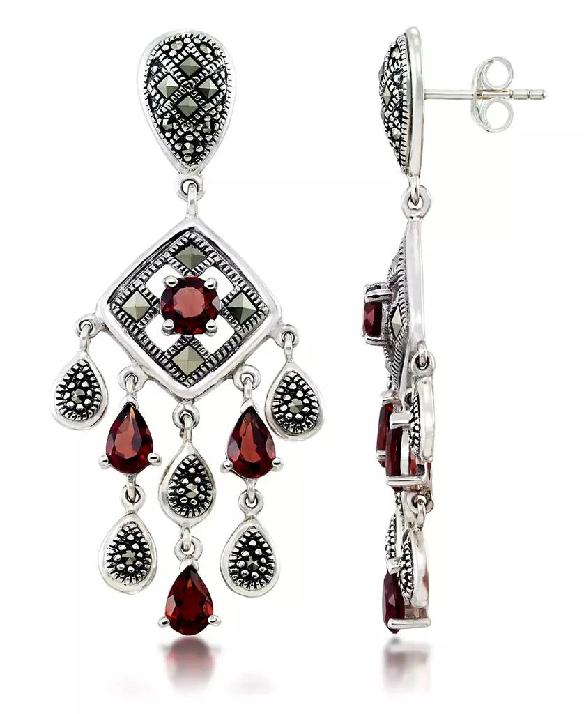 Macy's Marcasite and Garnet (3-3/4 ct. t.w.) Chandelier Post Earrings in Sterling Silver 1