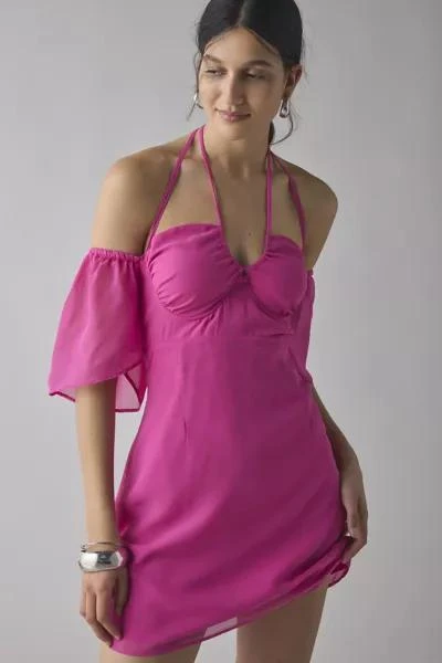 Glamorous Glamorous Halter-Tie Off-The-Shoulder Flutter Sleeve Mini Dress 1