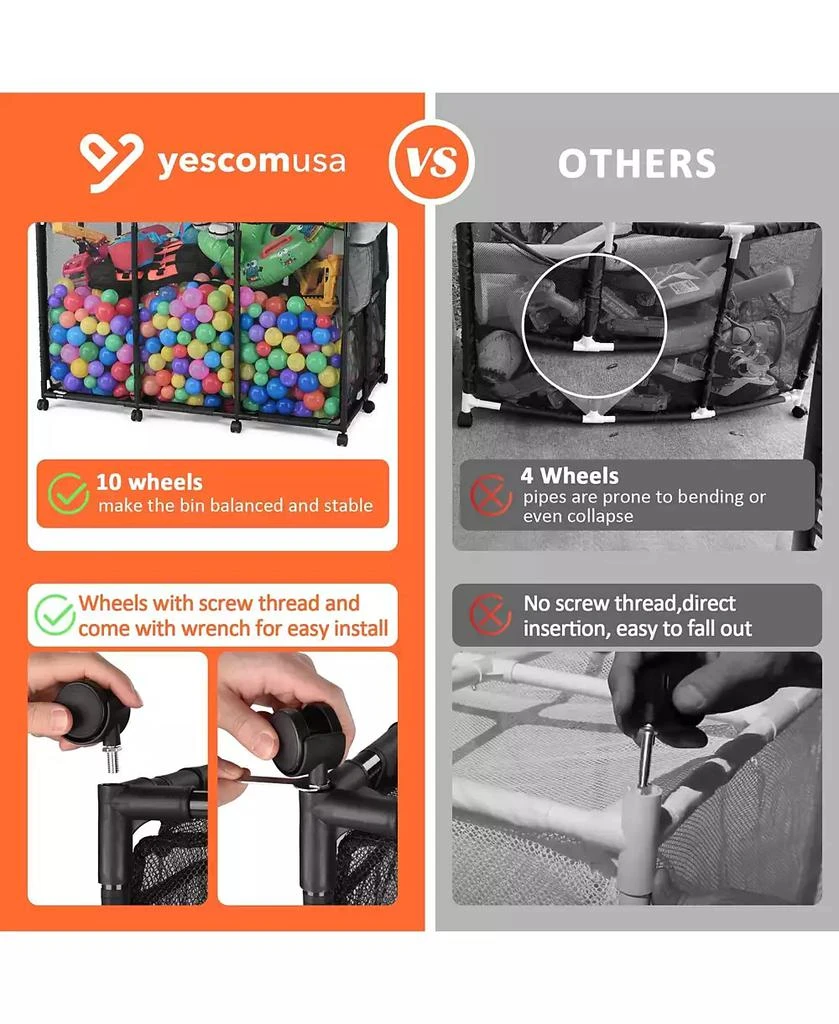 Yescom 2 Pack Mesh Pool Toy Storage Bin Rolling Cart with Wheels Noodle Holder 5