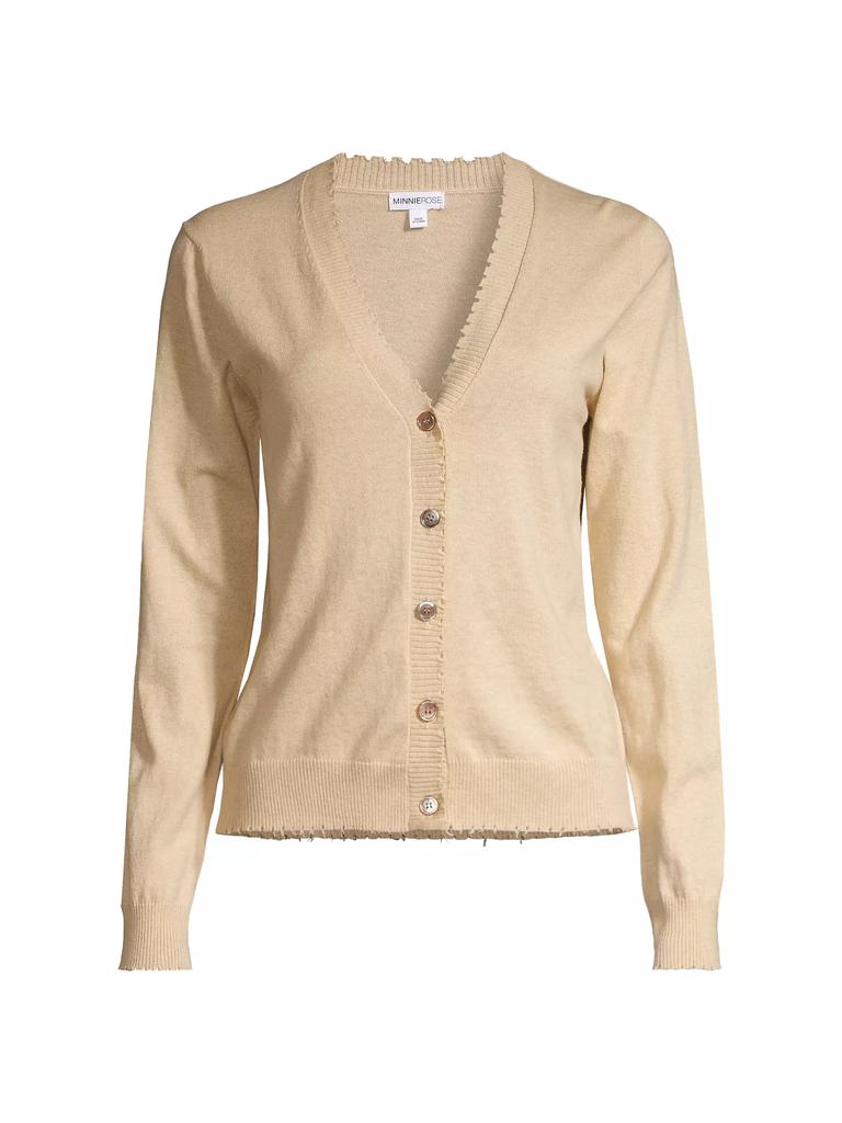 Minnie Rose Cotton-Cashmere Frayed Cardigan