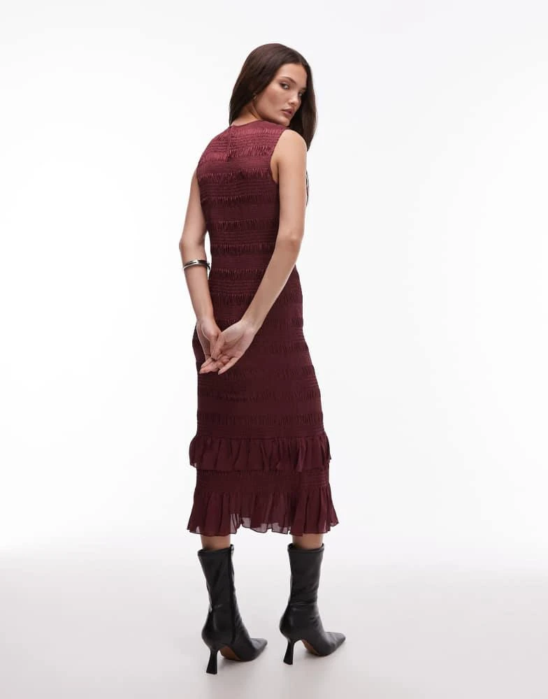 Allsaints Nyla ruffled midi dress in burgundy  On Sale Now with Up to 56%  Off | Discover Exclusive Deals & Savings at BeyondStyle  Authentic ALL  SAINTS Home|women with Limited-Time Discounts,