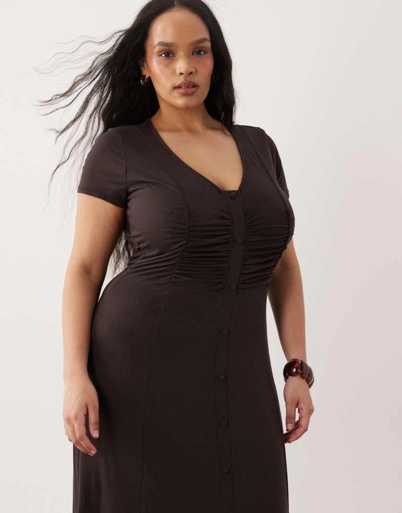 ASOS ASOS DESIGN Curve button front ruched waist tea dress in chocolate - Dresses & Skirts - BeyondStyle ASOS ASOS DESIGN Curve button front ruched waist tea dress in chocolate - Dresses & Skirts - BeyondStyle