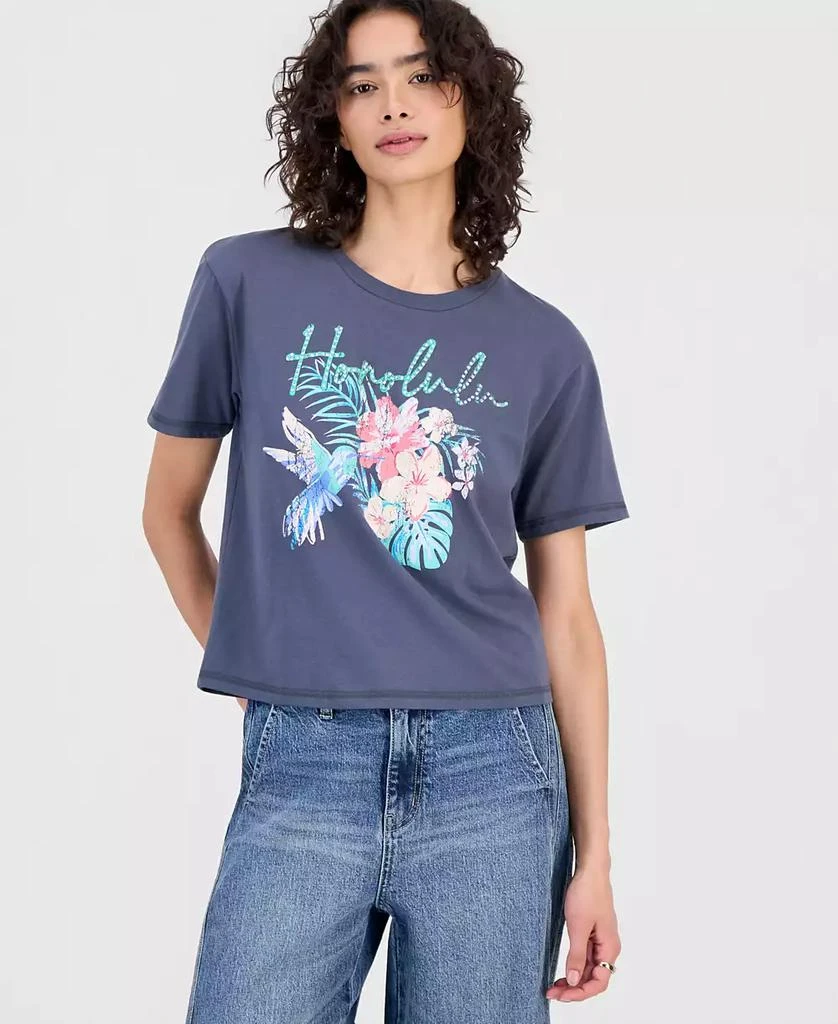 Rebellious One Juniors' Honolulu Rhinestone Graphic-Print Tee