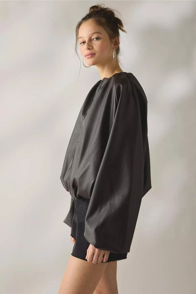 SAEMDI SAEMDI Edda Gathered Faux Leather Bomber Jacket 4