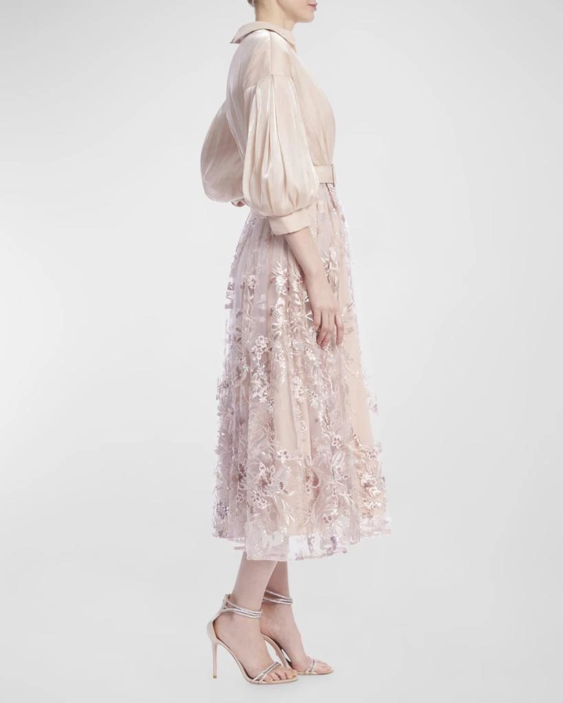 Badgley Mischka Shimmer Floral-Embroidered Midi Shirtdress 2