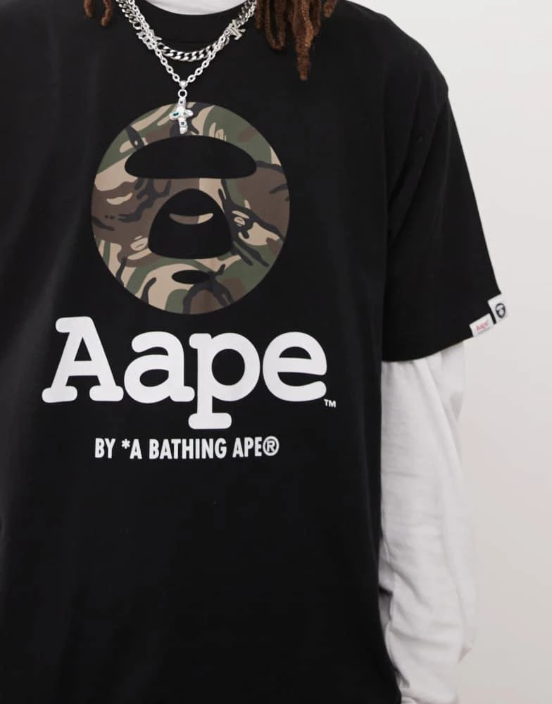 AAPE Aape by A Bathing Ape logo camo t-shirt in black 3