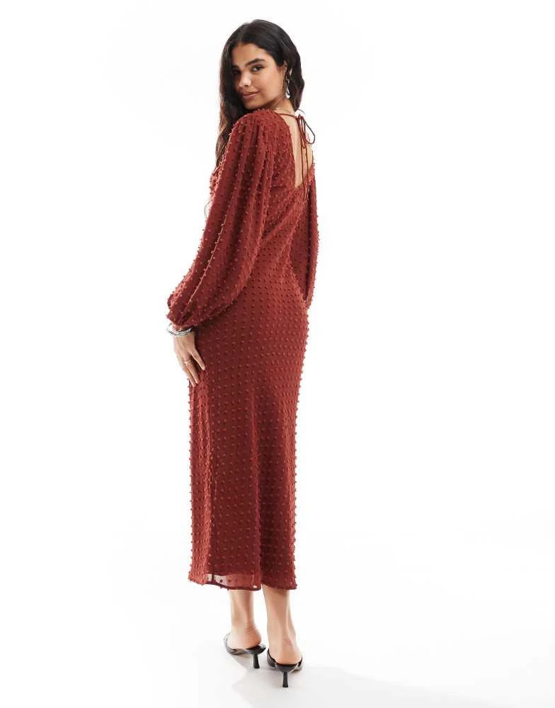 ASOS DESIGN dobby balloon sleeve midi dress in rust  On Sale Now with Up  to 74% Off | Discover Exclusive Deals & Savings at BeyondStyle  Authentic  ASOS Home|women with Limited-Time