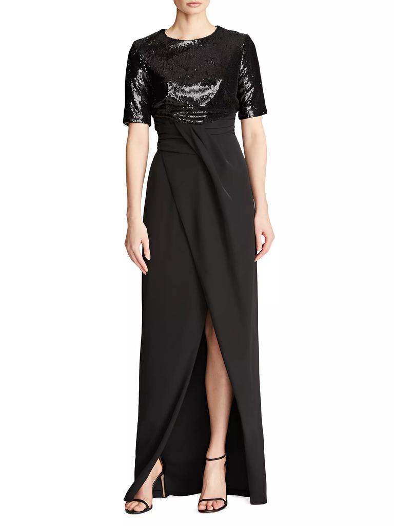 Halston Keagan Short-Sleeve Sequined Gown