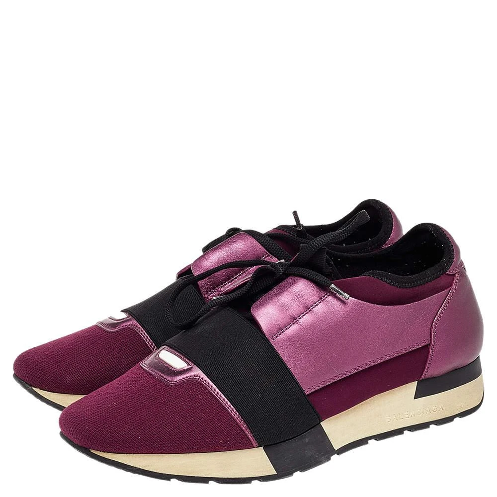 Balenciaga Balenciaga Burgundy/Purple Leather And Canvas Race Runner Sneakers Size 40 4