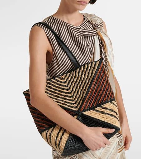 Loewe Paula's Ibiza Puzzle Fold Medium raffia tote bag 7