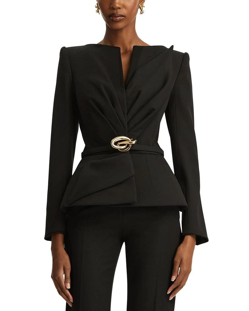 Oscar de la Renta Black Satin Bow Buckle Belt Jacket 1