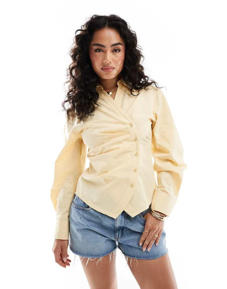 ASOS ASOS DESIGN ruched wrap shirt with cocoon sleeve in buttermilk 1