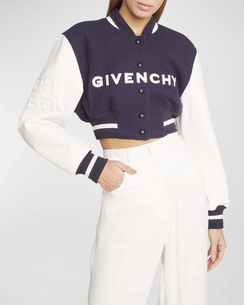 Givenchy Mixed-Media Logo-Embroidered Crop Bomber Jacket 7