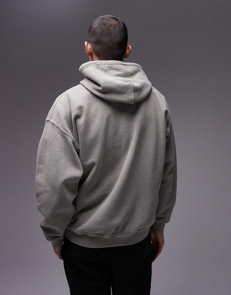 Topman Topman oversized fit hoodie with the moment embroidery in khaki