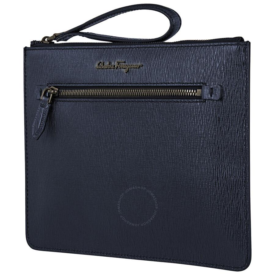 Salvatore Ferragamo Salvatore Ferragamo Calfskin Leather Document Holder In Navy Blue