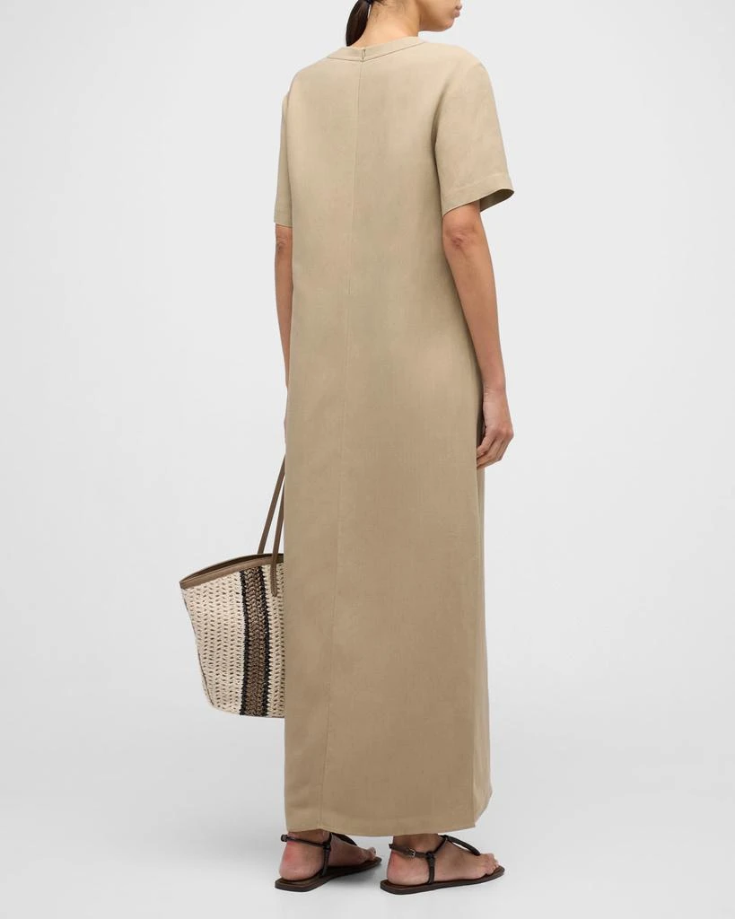 Brunello Cucinelli Fluid Linen Twill T-Shirt Dress with Slits and Monili Detail 6