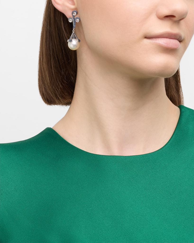 BELPEARL 18K White Gold 12mm South Sea Pearl, Sapphire and Diamond Earrings