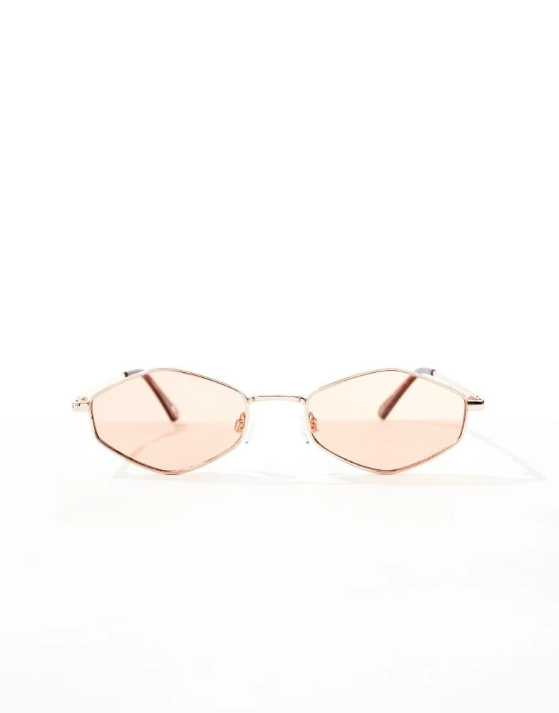 ASOS ASOS DESIGN hexagon sunglasses in gold metal with brown lens 4