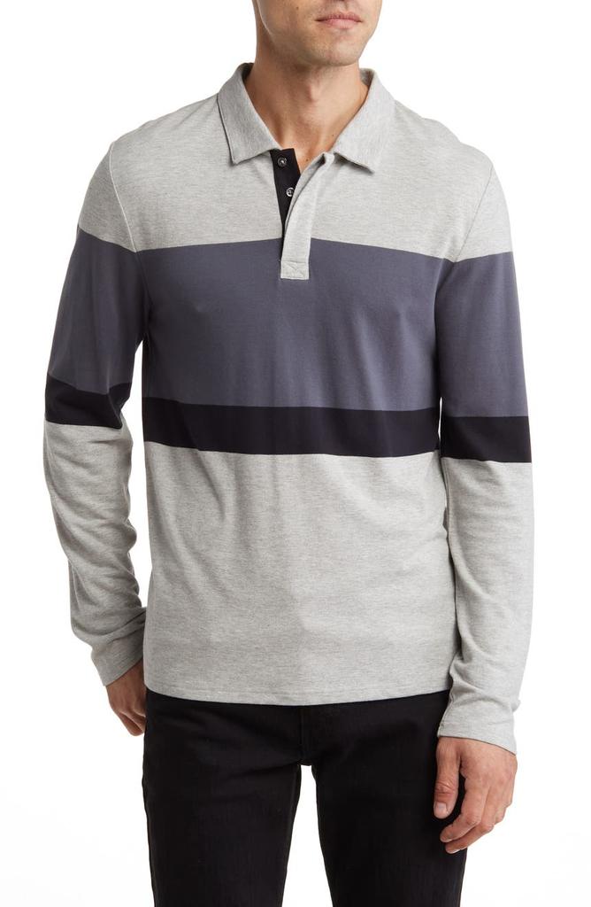 Threads for Thought Piqué Organic Cotton Blend Colorblock Stripe Long Sleeve Polo