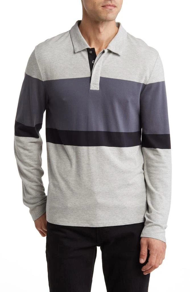Threads for Thought Piqué Organic Cotton Blend Colorblock Stripe Long Sleeve Polo 1