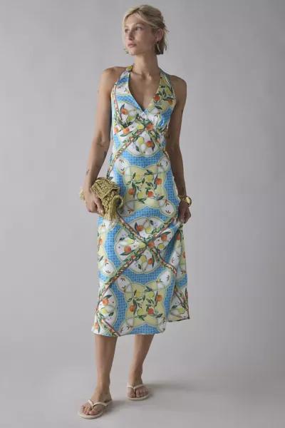Glamorous Glamorous Tropical Scarf Print Satin Halter Slip Midi Dress