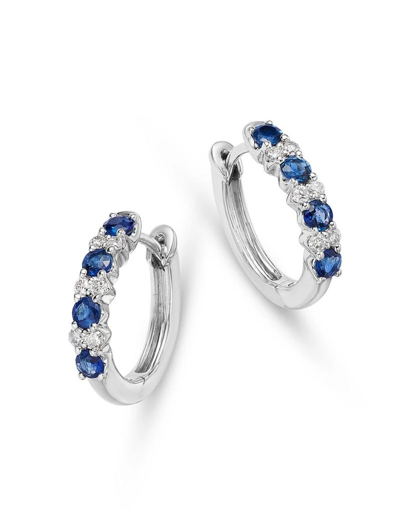 Bloomingdale
s Blue Sapphire 
Diamond Huggie Hoop Earrings in 14K White Gold 1