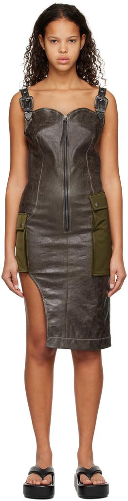 Andersson Bell Khaki Sadie Faux-Leather Midi Dress