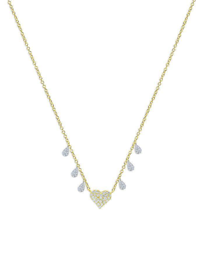 Meira T 14K White & Yellow Gold Diamond Pavé Heart & Dangle Pendant Necklace, 18-20"