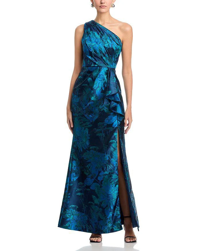 Adrianna Papell One Shoulder Jacquard Gown