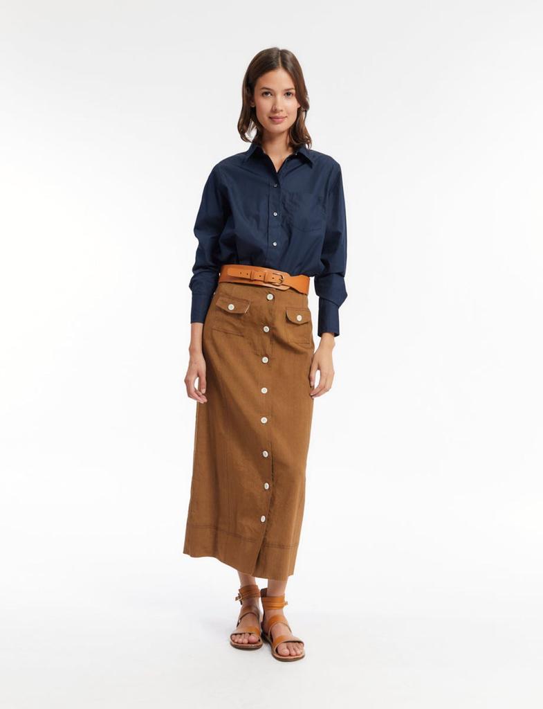 INES DE LA FRESSANGE Tatiana brown linen skirt