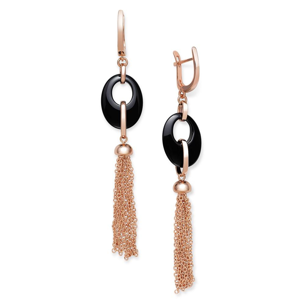 Macy's Black Onyx 20x15mm Dangle Earrings in Rose Gold over Silver