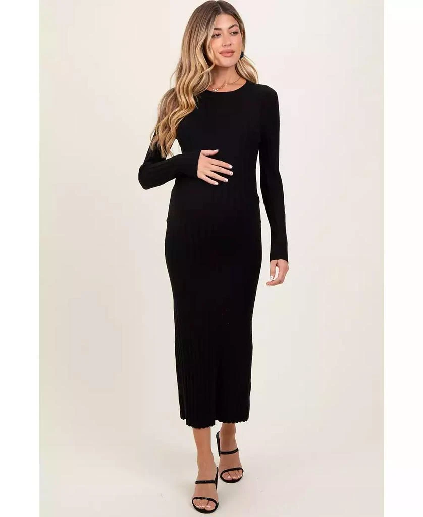PinkBlush Black Ribbed Knit Fitted Maternity Midi Sweater Dress Large PinkBlush Black Ribbed Knit Fitted Maternity Midi Sweater Dress Large