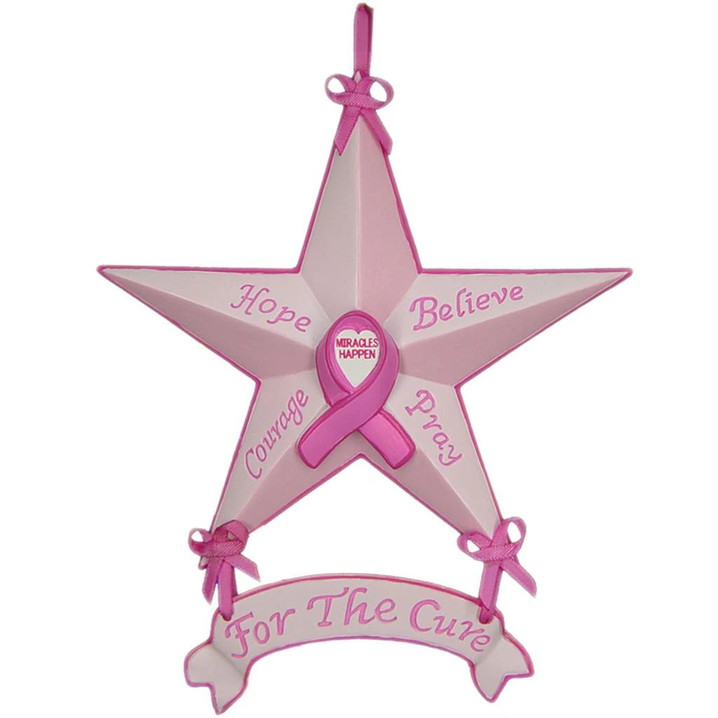 Homezia Set of Six Star Shaped Breast Cancer Awareness Christmas Ornaments 1
